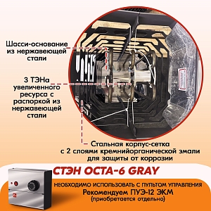 Электрическая каменка СТЭН ЭКМ 6 Octa gray 