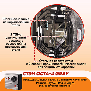 Электрическая каменка СТЭН ЭКМ 4 Octa gray 